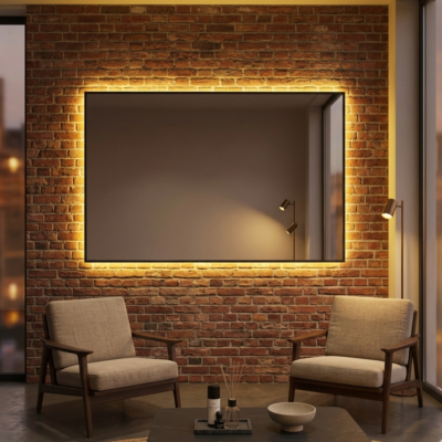 3 Veidrodis su juodu rėmu ir LED „Inspiration“